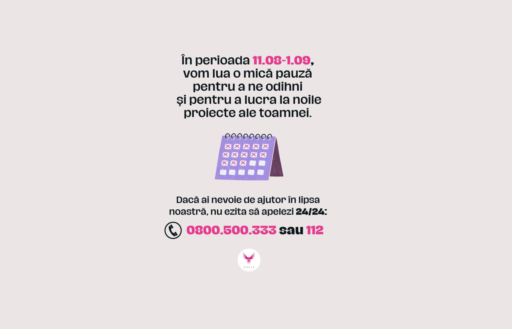 Perioadă vacanță 11 - 31 august 2025